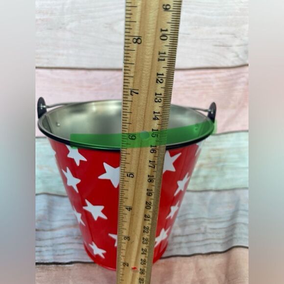 NEW! Small Red Tin Bucket With Stars! 4th of July Decor - Picture 7 of 8